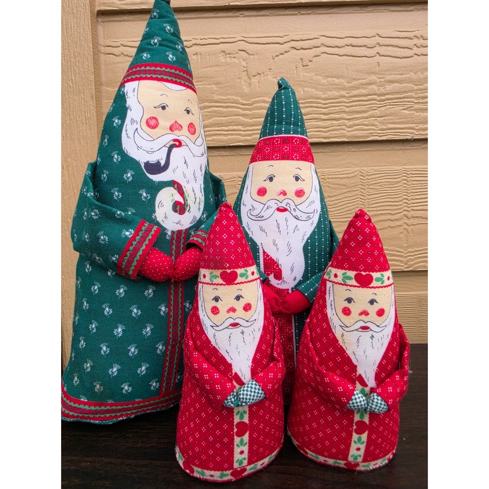 Vintage Fabric Santa Claus Nesting‎ Figures Set of 4 Christmas Folk Art Decor